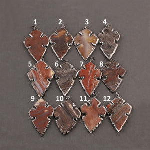 1 PC Shaded Brown Grey Jasper Cross Oxidized Silver Plated Pendant -  Electroplated With Silver Edge - 62x42mm-66x44mm (You Choose) AR110 - Tucson Beads