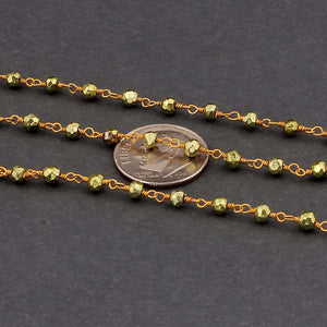 5 Feet Green Pyrite Beaded Chain - Green Pyrite Beads wire wrapped 24k Gold Plated chain per foot BDG070 - Tucson Beads