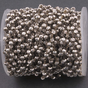 5 Feet Silver Pyrite 3mm-3.5mm Black Wire Rosary Beaded Chain - Beads wire wrapped chain SC206 - Tucson Beads