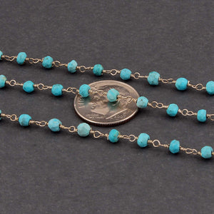 5 Feet Turquoise 3-3.5mm Rosary Style Beaded Chain -  Turquoise  Beads wire wrapped 925 silver Plated chain per foot bds023 - Tucson Beads