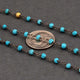 5 Feet Turquoise and Gold Pyrite 3mm Black Wire Wrapped Beaded Chain -Turquoise  Beads in Black Wire Wrapped chain Bdb060 - Tucson Beads