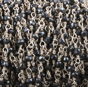 5 Feet Black Spinel Silver Coated Beaded Chain - Black Spinel Beads Wire Wrapped 925 Silver Plated Chain 2mm bds016 - Tucson Beads