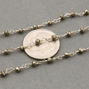 5 Feet Natural pyrite Rosary Style Beaded Chain --  Beads wire wrapped 925 Silver Plated chain per foot SC314 - Tucson Beads