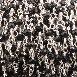 5 Feet Black Spinel 2.5-3mm 925 silver plated Rosary Style Beaded Chain -Beads wire wrapped chain SC304 - Tucson Beads