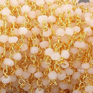 5 Feet White Saphire Agate Gold Wire Wrapped Rosary Beaded Chain 2.5mm-3mm- Sapphire Agate in Gold wire wrapped chain BDG027 - Tucson Beads