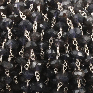 1 Foot Iolite 4-5mm Rosary Style Beaded Chain - Iolite Rondelle Beads Wire Wrapped 925 Sterling Silver Chain  BD545 - Tucson Beads