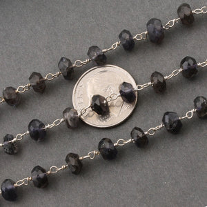 1 Foot Iolite 4-5mm Rosary Style Beaded Chain - Iolite Rondelle Beads Wire Wrapped 925 Sterling Silver Chain  BD545 - Tucson Beads