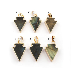1 Pc Labradorite Arrowhead 24k Gold Plated Pendant -  Electroplated With Gold Edge Pendant (You Choose) 32x17mm-34x17mm AR006 - Tucson Beads