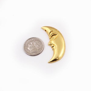 1 Pc Gold Half Moon Charm Pendant - 24k Matte Gold Plated - Brass Gold Moon Face Pendant  36mmx15mm Gpc191 - Tucson Beads