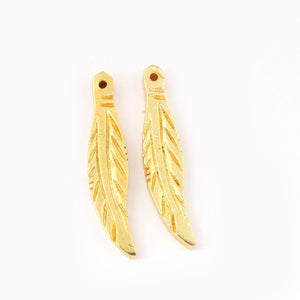 10 Pcs Beautiful Feather Bead 24K Gold Plated on Copper - Leaf Pendant  42mmx9mm  GPC156 - Tucson Beads