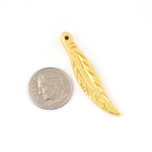10 Pcs Beautiful Feather Bead 24K Gold Plated on Copper - Leaf Pendant  42mmx9mm  GPC156 - Tucson Beads
