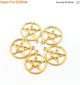 5 Pcs Fancy five-pointed traditional “wiccan” star within circle.  24K Gold Plated on Copper - Round Star Pendant 32mmx28mm Gpc083 - Tucson Beads