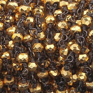 5 Feet Gold Pyrite 3mm-3.5mm Black Wire Wrapped Rosary Beaded Chain -Beads Wire wrapped chain Bdb063 - Tucson Beads