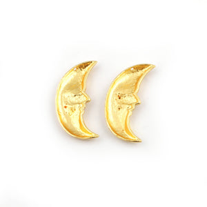 1 Pc Gold Half Moon Charm Pendant - 24k Matte Gold Plated - Brass Gold Moon Face Pendant  36mmx15mm Gpc191 - Tucson Beads