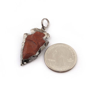 9 PCS Jasper Arrowhead Oxidized Silver Plated Single Bail Pendant - Electroplated With Silver Edge - 28mmx19mm-38mmx19mm AR004 - Tucson Beads