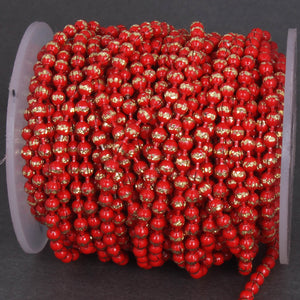 5 Feet Red Enameled 3mm Smooth Round Ball Beaded Chain -Brass Plated Bohemian Rosary Chain BD701 - Tucson Beads