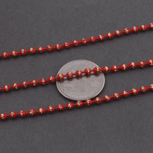 5 Feet Red Enameled 3mm Smooth Round Ball Beaded Chain -Brass Plated Bohemian Rosary Chain BD701 - Tucson Beads
