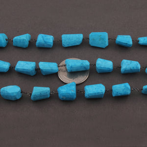 1 Feet Turquoise Stabilized Tumble Beads Rosary Style Beaded Chain -Turquoise Nuggets Black Wire Wrapped Free Size Chain BD760 - Tucson Beads