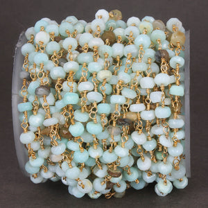 Peru opal  Ronelle Rosary Style Beaded Chain - Peru opal Beads wire wrapped 24k Gold Plated chain per foot BDG004 - Tucson Beads