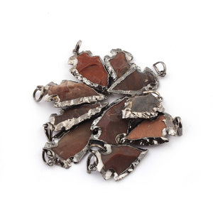 9 PCS Jasper Arrowhead Oxidized Silver Plated Single Bail Pendant - Electroplated With Silver Edge - 28mmx19mm-38mmx19mm AR004 - Tucson Beads