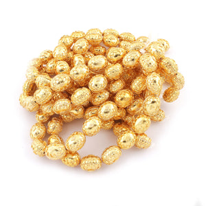 1 Strand 24k Gold Plated Designer Copper Casting Oval Beads - Jewelry Making- 10mmx14mm 8 Inches GPC087 - Tucson Beads