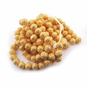 1 Strand 24k Gold Plated Designer Copper Casting Round Ball Beads - 14mmx15mm - Jewelry Making- 9 Inches GPC074 - Tucson Beads