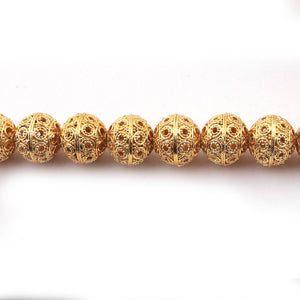 1 Strand 24k Gold Plated Designer Copper Casting Round Beads - 14mmx15mm - Jewelry Making- 8 Inches GPC027 - Tucson Beads