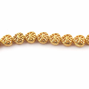1 Strand 24k Gold Plated Designer Copper Casting Heart Shape Beads With Filigree Design - 11mmx11mm Heart Beads - Jewelry Making- 8 Inches GPC022 - Tucson Beads