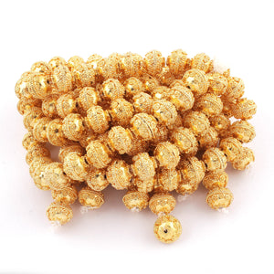 1 Strand 24k Gold Plated Designer Copper Casting Round Ball Beads - 14mmx15mm - Jewelry Making- 8 Inches GPC054 - Tucson Beads