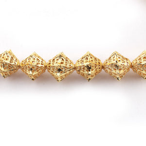 1 Strand 24k Gold Plated Designer Copper Casting Hexagon With Flower Design Beads- Jewelry Making 18mmx17mm 9 Inches GPC340 - Tucson Beads