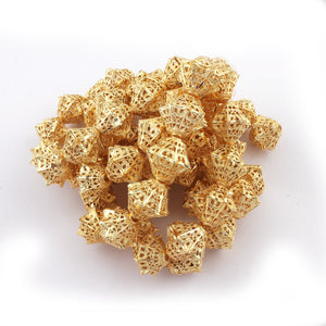 1 Strand 24k Gold Plated Designer Copper Casting Hexagon With Flower Design Beads- Jewelry Making 18mmx17mm 9 Inches GPC340 - Tucson Beads