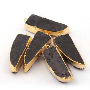 4 Pcs Black Agate 24K Gold Plated Horn Shape Sparkle Druzy Single Bail Pendant 35mmx13mm-37mmx13mm DRZ125 - Tucson Beads