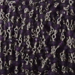 5 Feet Amethyst 2mm-2.5m Rosary Style Beaded Chain - Amethyst Beads wire wrapped 925 Silver Plated chain bd118 - Tucson Beads