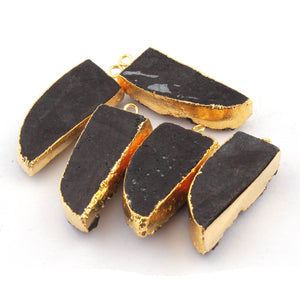 5 Pcs Black Agate 24K Gold Plated Horn Shape Sparkle Druzy Single Bail Pendant 32mmx12mm-35mmx12mm DRZ126 - Tucson Beads