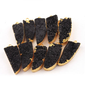 10 Pcs Black Agate 24K Gold Plated Horn Shape Sparkle Druzy Single Bail Pendant 30mmx11mm-33mmx11mm DRZ057 - Tucson Beads