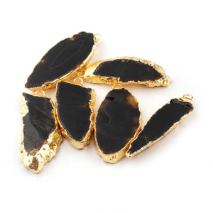 1 Pc Black Agate Druzy Drusy Druzzy Slice Electroplated 24K Gold Edge Single Bail Pendant 46mmx22mm-55mmx22mm Drz082 (You Choose) - Tucson Beads
