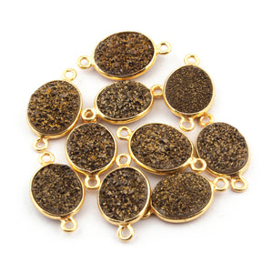 10 Pcs Mystic Brown Druzy Druzzy Drusy Bezel Oval 925 Sterling Vermeil Double Bail Connector 15mm-17mm SS215 - Tucson Beads