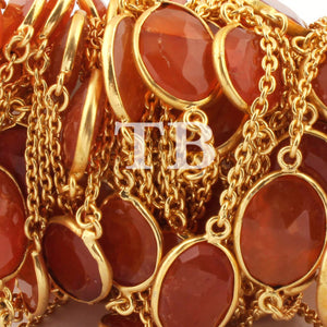 1 Foot Carnelian Connector Chain - 24k Gold  Plated Bezel Continuous Connectors Beaded  Chain BD862 - Tucson Beads
