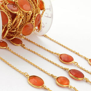 1 Foot Carnelian Connector Chain - 24k Gold  Plated Bezel Continuous Connectors Beaded  Chain BD862 - Tucson Beads