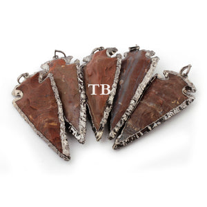 5 Pcs Jasper Arrowhead Oxidized Silver Plated Pendant -  Electroplated With Silver Edge 71mmx32mm-77mmx30mm AR256 - Tucson Beads