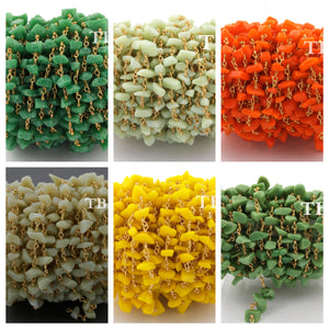 10 FEETS Light Orange, Green, Bright Green, Dark Green, Light Yellow, Light Green Uncut Beaded Chain - 24k Gold Plated chain per foot bd-639 - Tucson Beads
