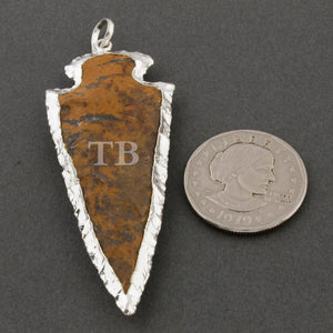 3 Pcs Brown Jasper Arrowhead 925 Silver Plated Single Bail Pendant -  Electroplated With Silver Edge - 72mmx28mm-76mmx29mm AR309 - Tucson Beads