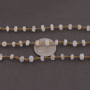 5 Feet White Rainbow Moonstone 6mm-7mm 24k Gold Plated Rondelles Rosary Style Beaded Chain - Wire Wrapped Chain BD173 - Tucson Beads