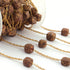 2 Feet Brown Jasper Cubes Rosary Style Beaded Chain 9mm-10mm Wire Wrapped 24k Gold Plated Chain BD628