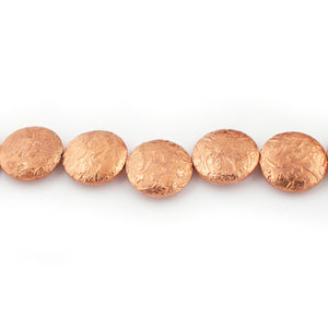 2 Strands Top Grade Finest Quality  Side Disc Round Scratch Finish Copper Beads 20mm 7.5inch GPC550 - Tucson Beads