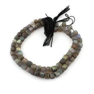 3 Strands Labradorite Faceted Cube Beads Briolettes -  Labradorite Box Shape Beads 5mm-6mm 10 Inches BR3386 - Tucson Beads