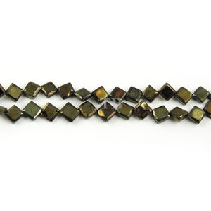 1 Strands Black Spinal Golden coated Faceted Briolettes - Black spinal Golden Coated square Shape Beads 7mmX8mm 8 Inches Br3986 - Tucson Beads