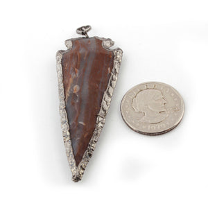 5 Pcs Jasper Arrowhead Oxidized Silver Plated Pendant -  Electroplated With Silver Edge 71mmx32mm-77mmx30mm AR256 - Tucson Beads