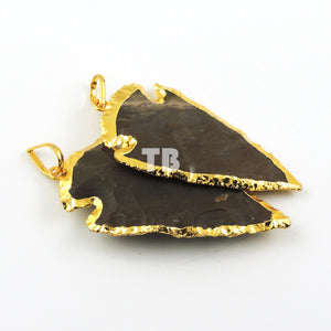 2 Pcs Jasper Arrowhead  24k Gold Plated Charm Pendant -  Electroplated With Gold Edge  53x29mm-59x29mm AR343 - Tucson Beads