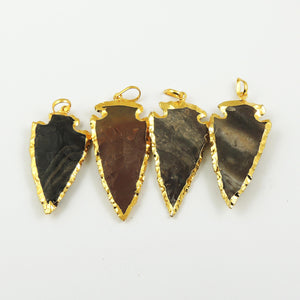 4 Pcs Brown Jasper Arrowhead  24k Gold Plated Charm Pendant - Electroplated With Gold Edge 51mm-59mm AR294 - Tucson Beads
